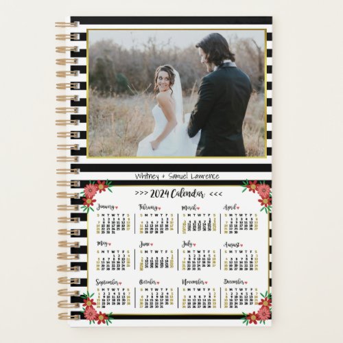 2024 Year Calendar Preppy Floral Stripes Photo Sm Planner