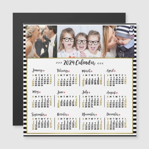2024 Year Calendar Preppy Stripes  Custom Photos Magnetic Invitation