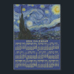 2024 Year Calendar Starry Night or Photo Magnet<br><div class="desc">This 2024 year monthly calendar fridge magnet shows the days of the week for each month in bold, easy-to-read light yellow. Vincent van Gogh's beautiful, famous painting "The Starry Night" rests above the calendar. Painted during the Dutch post-Impressionist painter's stay at the Saint Remy asylum in the 1880's, van Gogh...</div>