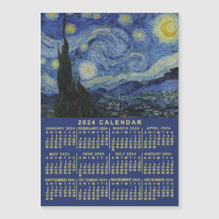 2024 Year Calendar Starry Night or Photo Magnet