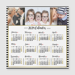 2024 Year Calendar Stripes   Custom Photos Magnet