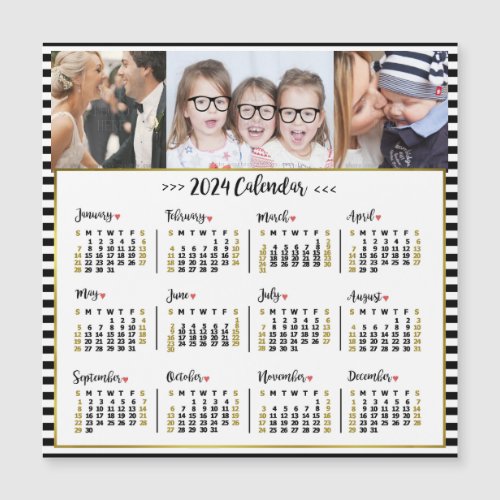 2024 Year Calendar Stripes  Custom Photos Magnet