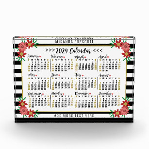 2024 Year Calendar Trendy Floral Stripes   Custom Acrylic Award