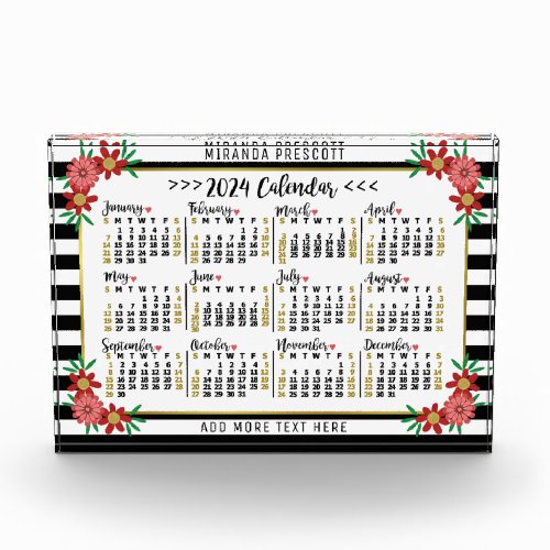 2024 Year Calendar Trendy Floral Stripes  Custom Acrylic Award