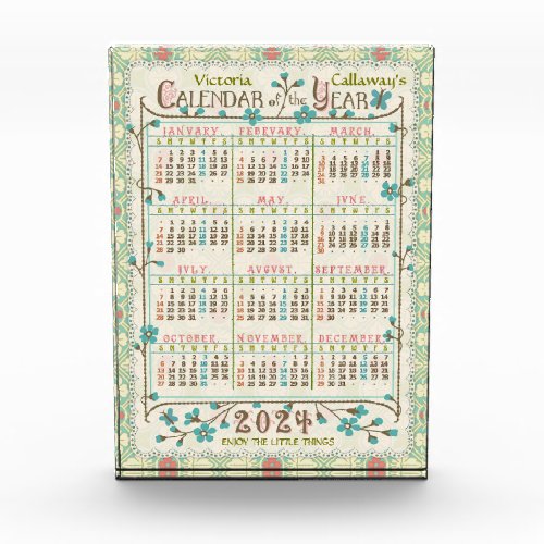 2024 Year Calendar Victorian Art Nouveau  Custom Acrylic Award