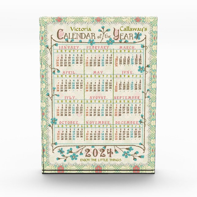 2024 Year Calendar Victorian Art Nouveau | Custom Acrylic Award (Front)