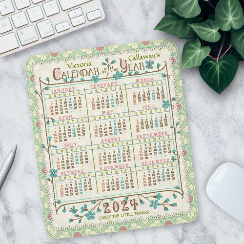 2024 Year Calendar Victorian Art Nouveau  Custom Mouse Pad