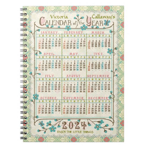 2024 Year Calendar Victorian Art Nouveau  Custom Notebook