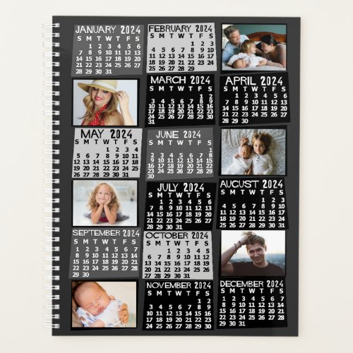 2024 Year Monthly Calendar 12 Photo Collage Black Planner