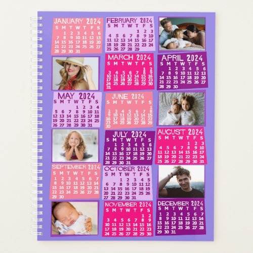 2024 Year Monthly Calendar 12 Photo Collage Pink Planner