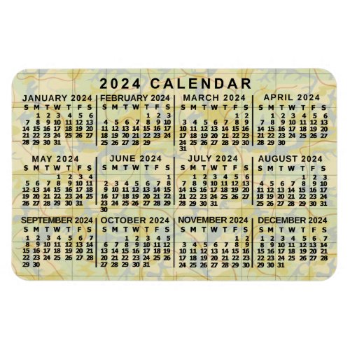 2024 Year Monthly Calendar Antique Map Large Print Magnet