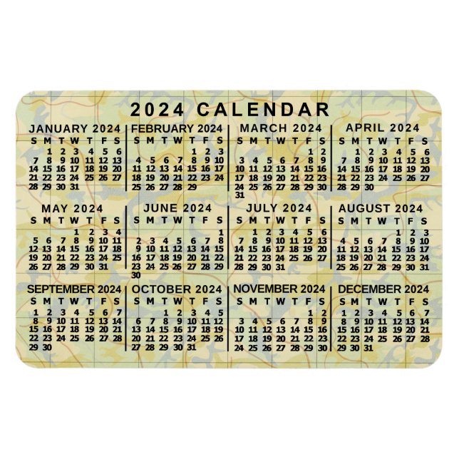 2024 Year Monthly Calendar Antique Map Large Print Magnet (Horizontal)