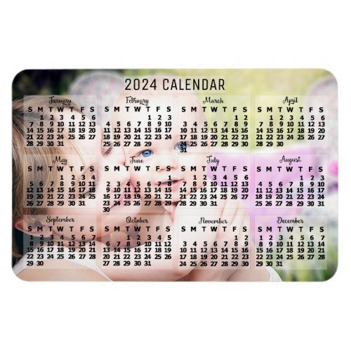 2024 Year Monthly Calendar Black Add Custom Photo Magnet