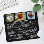 2024 Year Monthly Calendar Black Custom 3 Photos Mouse Pad<br><div class="desc">This 2024 year 3-photo personalized monthly calendar mousepad / mousemat shows the days of the week for each month in classic, professional-looking white on a black background. This is a simple, minimalist, bold yearly calendar mousepad to help you conquer the new year. Always know what date it is and check...</div>