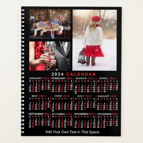 2024 Year Monthly Calendar Black Custom 9 Photos Planner