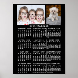 2024 Year Monthly Calendar Black | Custom Photos Poster