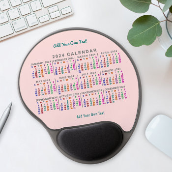 2024 Year Monthly Calendar Blush Pink Personalized Gel Mouse Pad by FancyCelebration at Zazzle