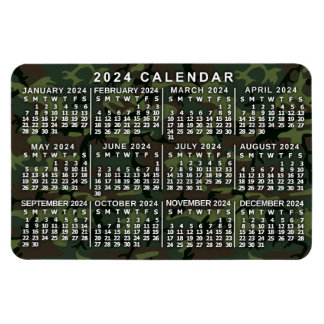 2024 Year Monthly Calendar Camouflage Camo Green Magnet