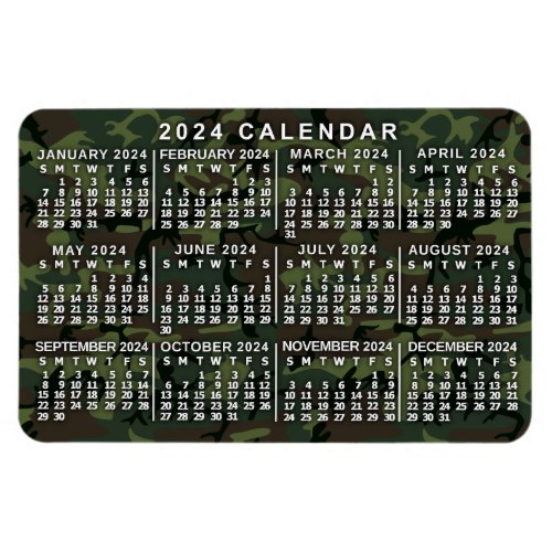 2024 Year Monthly Calendar Camouflage Camo Green Magnet