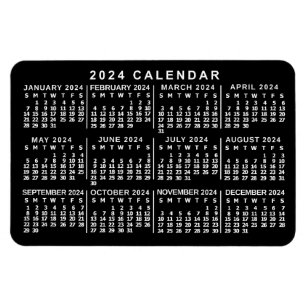 2024 Year Monthly Calendar Classic Black and White Magnet