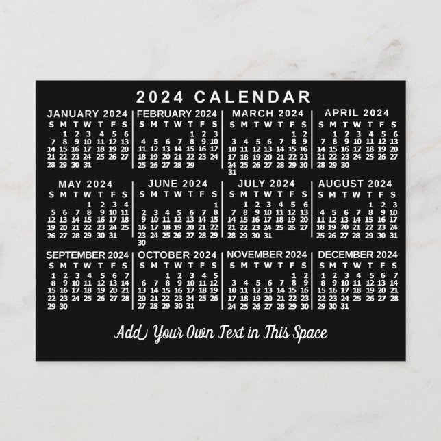 2024 Year Monthly Calendar Classic Black and White Postcard (Front)