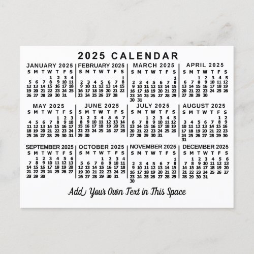 2024 Year Monthly Calendar Classic White and Black Postcard