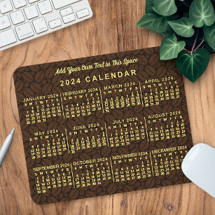 2024 Year Monthly Calendar Coffee Bean Custom Text Mouse Pad