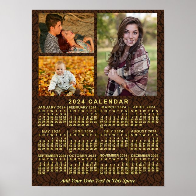 2024 Year Monthly Calendar Coffee Beans 3 Photos Poster (Front)