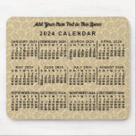2024 Year Monthly Calendar Coffee Beans Custom Mouse Pad<br><div class="desc">This 2024 year monthly calendar mousepad / mousemat shows the days of the week for each month in classic, professional-looking black. The background has a light coffee bean pattern in beige. This is a simple, minimalist, bold yearly calendar mousepad to help you conquer the new year. Always know what date...</div>