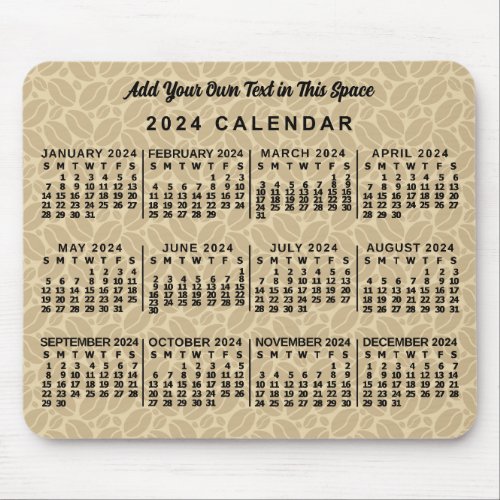 2024 Year Monthly Calendar Coffee Beans Custom Mouse Pad