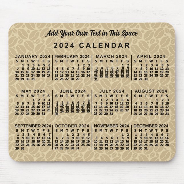 2024 Year Monthly Calendar Coffee Beans Custom Mouse Pad (Front)