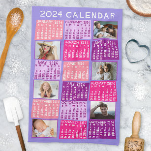 2024 Year Monthly Calendar Cute Mod Photo Collage Kitchen Towel