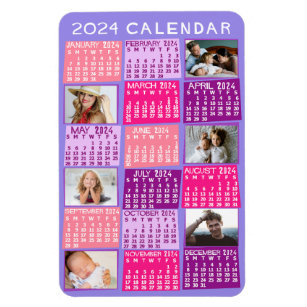 2024 Year Monthly Calendar Cute Mod Photo Collage Magnet