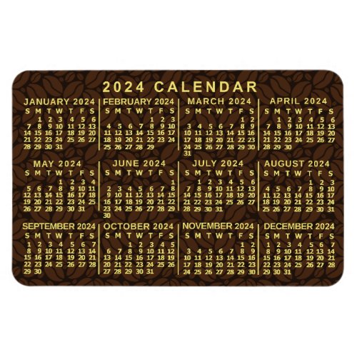 2024 Year Monthly Calendar Dark Coffee Beans Magnet