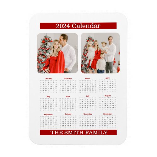 2024 Year Monthly Calendar Family Custom Photo  Magnet