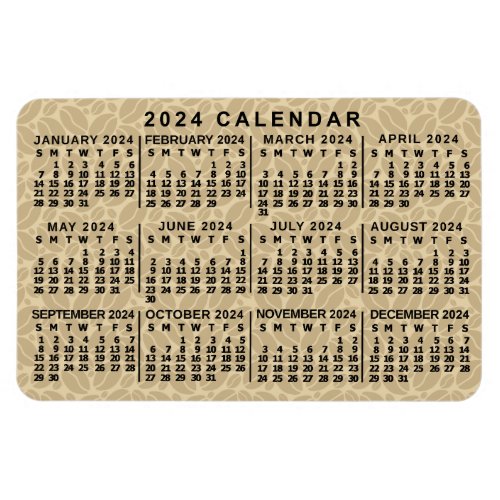 2024 Year Monthly Calendar Light Coffee Beans Magnet