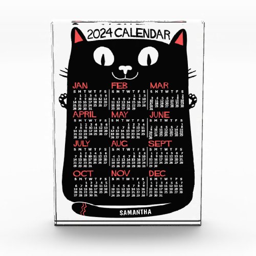 2024 Year Monthly Calendar Mid_Century Black Cat Acrylic Award