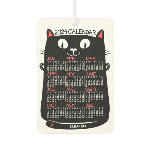 2024 Year Monthly Calendar Mid_Century Black Cat Air Freshener