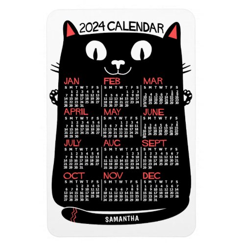 2024 Year Monthly Calendar Mid_Century Black Cat Magnet