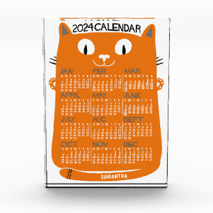 2024 Year Monthly Calendar Mid-Century Orange Cat Acrylic Award