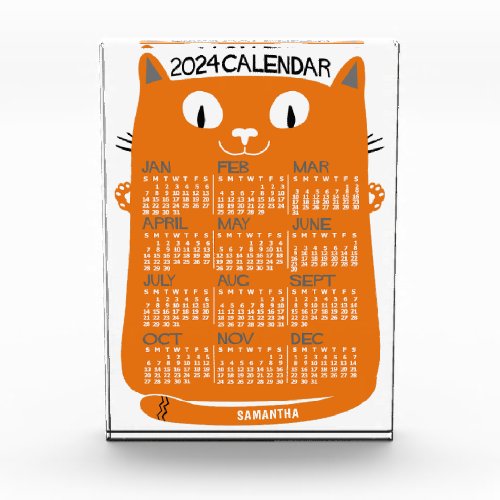 2024 Year Monthly Calendar Mid_Century Orange Cat Acrylic Award