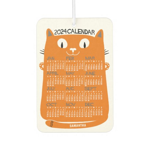2024 Year Monthly Calendar Mid_Century Orange Cat Air Freshener
