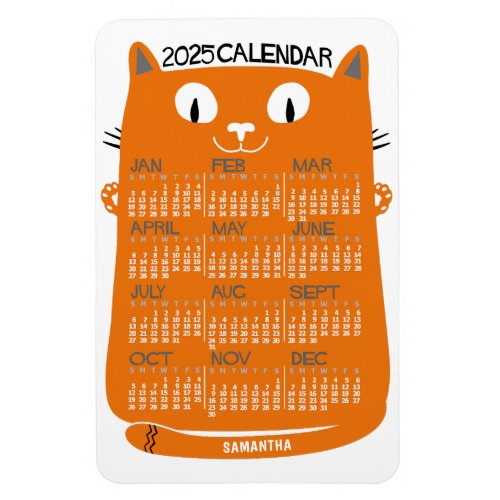 2024 Year Monthly Calendar Mid_Century Orange Cat Magnet