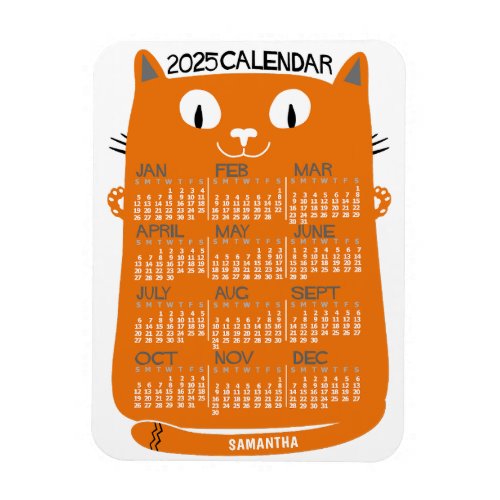 2024 Year Monthly Calendar Mid_Century Orange Cat Magnet