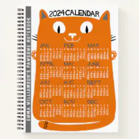 2024 Year Monthly Calendar Mid-Century Black Cat Planner