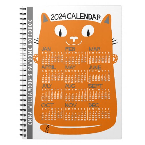 2024 Year Monthly Calendar Mid_Century Orange Cat Notebook