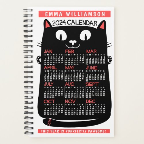 2024 Year Monthly Calendar Midcentury Black Cat Sm Planner