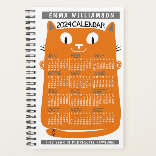 2024 Year Monthly Calendar Midcentury Orange Cat S Planner