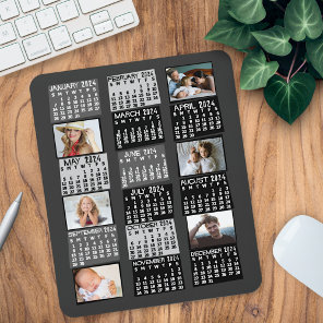 2024 Year Monthly Calendar Mod Black Photo Collage Mouse Pad