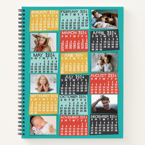 2024 Year Monthly Calendar Modern 12 Photo Collage Notebook